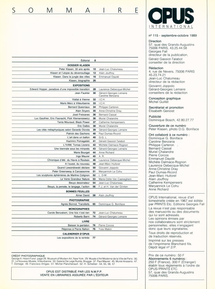 『OPUS INTERNATIONAL』 115 septembre - octobre 1989 2