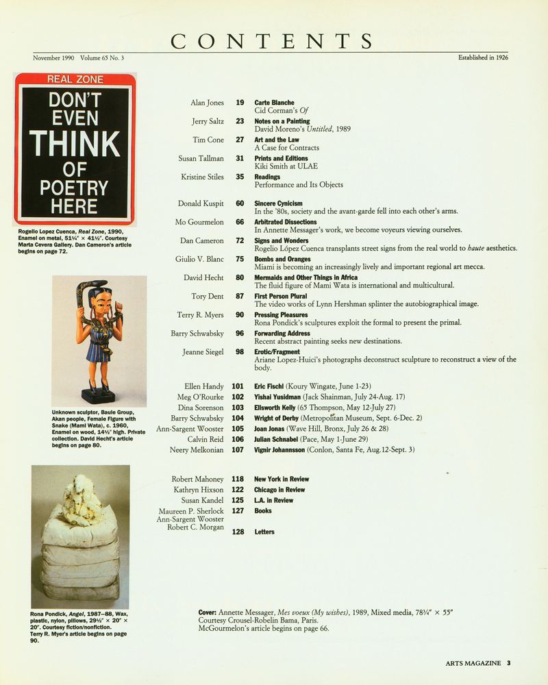 『ARTS MAGAZINE』 Volume 65 N° 3 November 1990 2