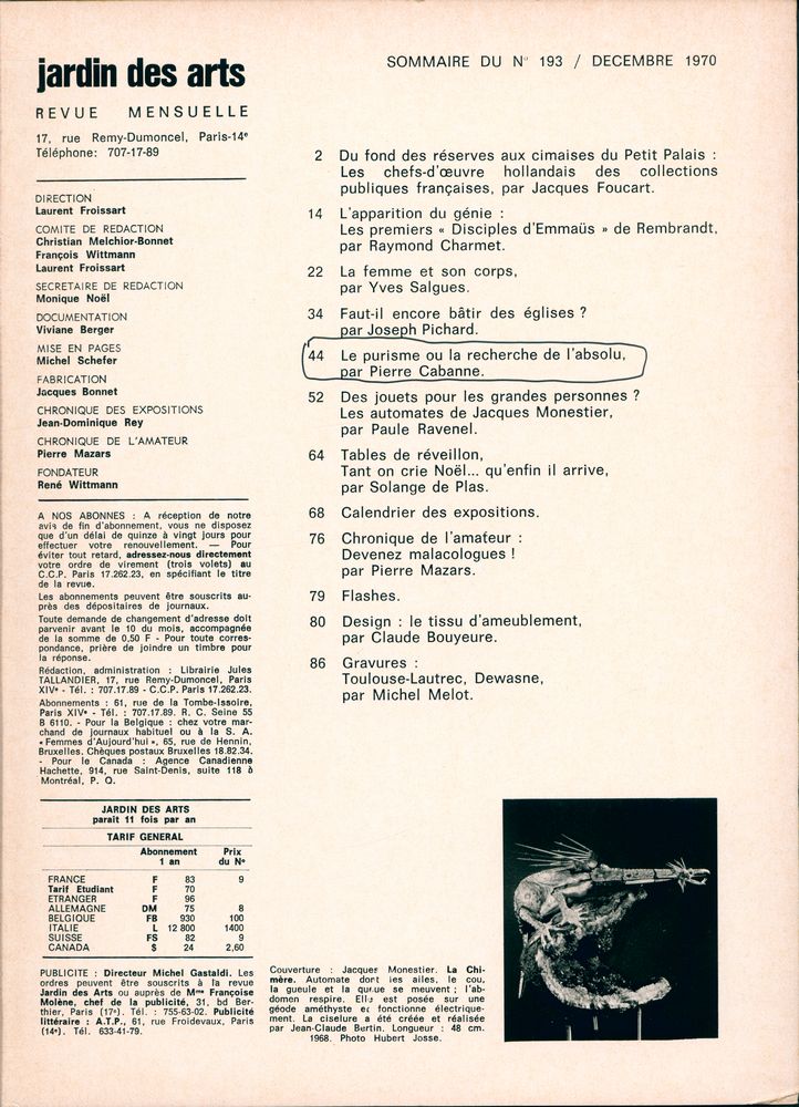 『JARDIN DES ARTS』 N° 193 DÉCEMBRE 1970 2