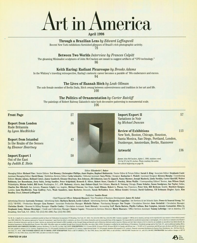 『Art in America』 Vol. 85 No. 4 April 1998 2