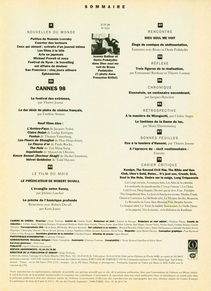 『CAHIERS DU CINEMA』 N° 525 JUIN 1998 2