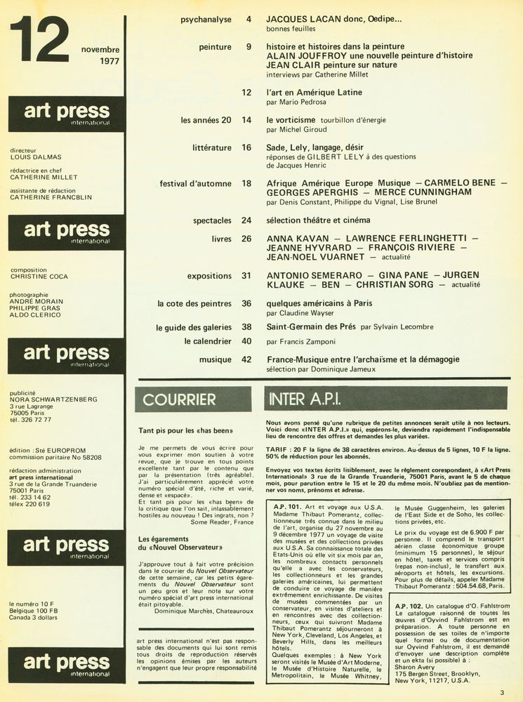 『art press international』 12 novembre 1977 2