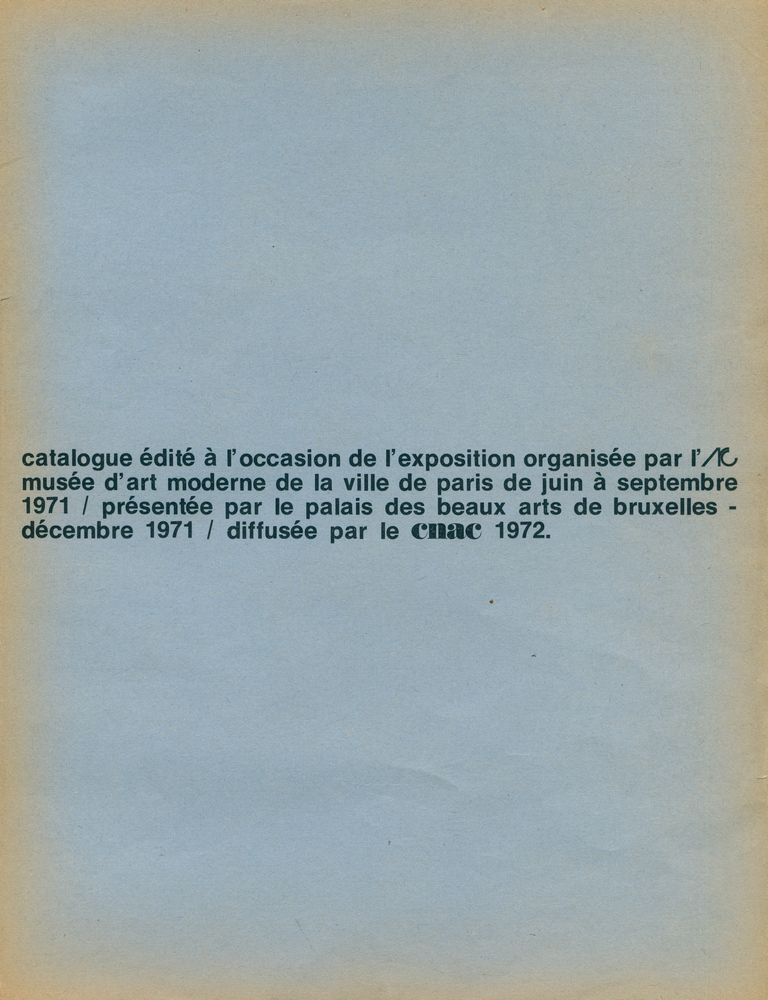 1971년 6월부터 9월까지 musée d'art moderne de la ville de paris에서 열린 전시 도록 1