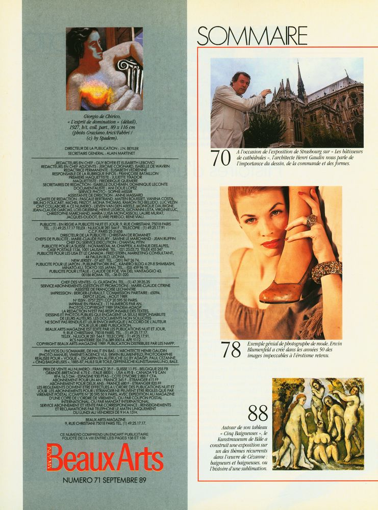 『Beaux Arts Magazine』 N° 71 SEPTEMBRE 1989 2
