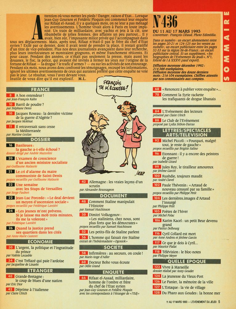 『L'EVENEMENT DU JEUDI』 N°436 DU 11 AU 17 MARS 1993 2