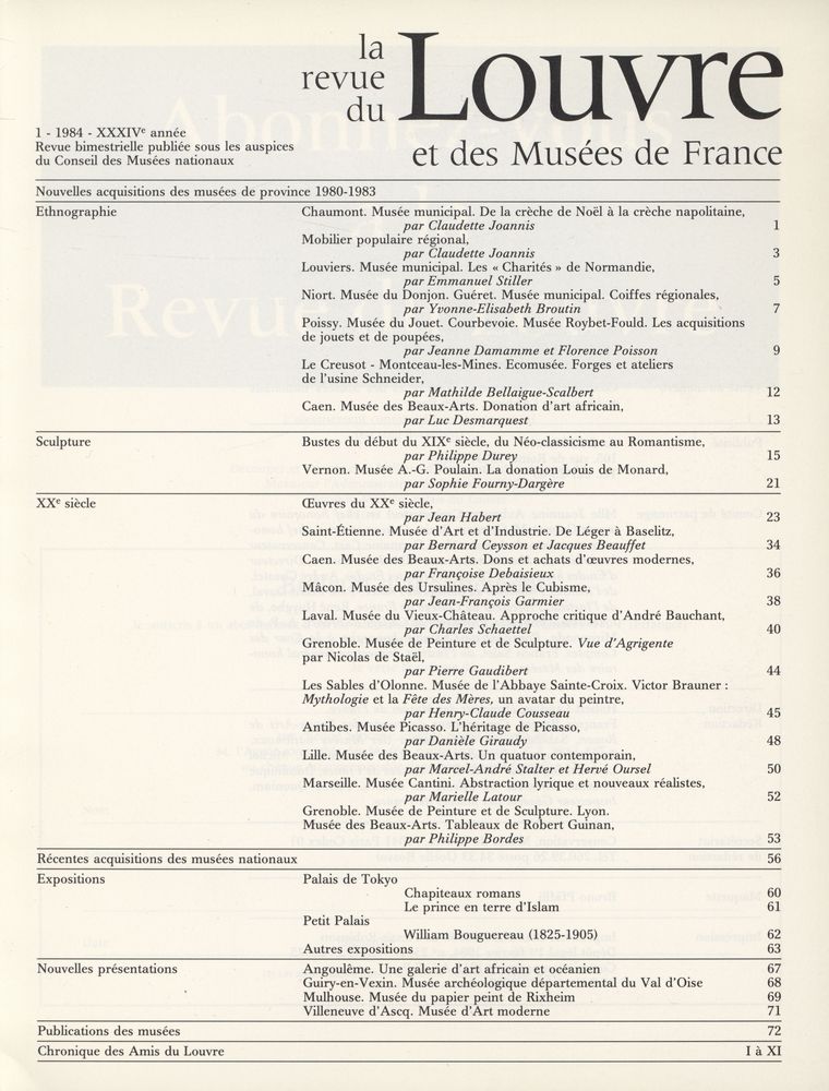 『La revue du Louvre et des Musées de France』 1 - 1984 2