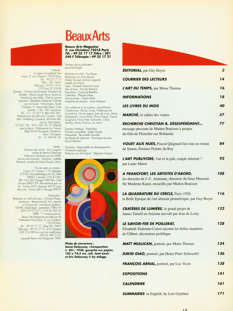『Beaux Arts Magazine』 N° 84 NOVEMBRE 1990 2