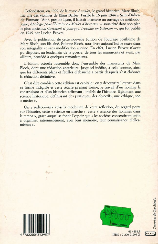 『APOLOGIE POUR L'HISTOIRE : OU MÉTIER D'HISTORIEN』 5