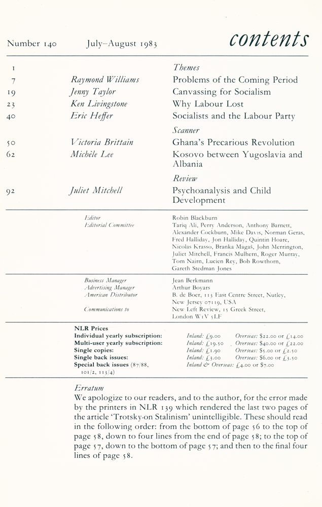 『new left review』 1983 Volume 24 Number 137 - 142
