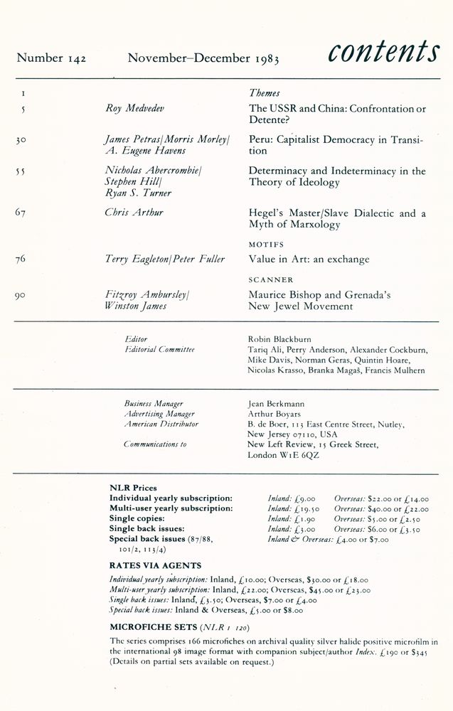 『new left review』 1983 Volume 24 Number 137 - 142