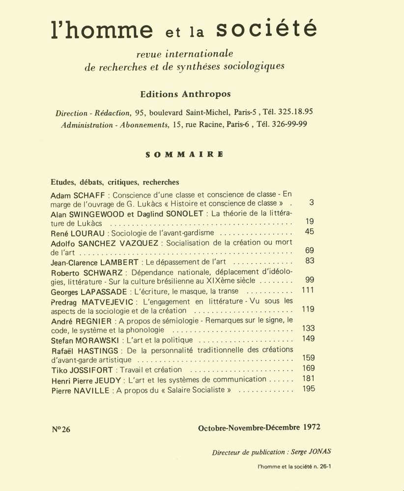 『l'homme et la société : revue internationale de recherches et de synthèses socialogiques』 2