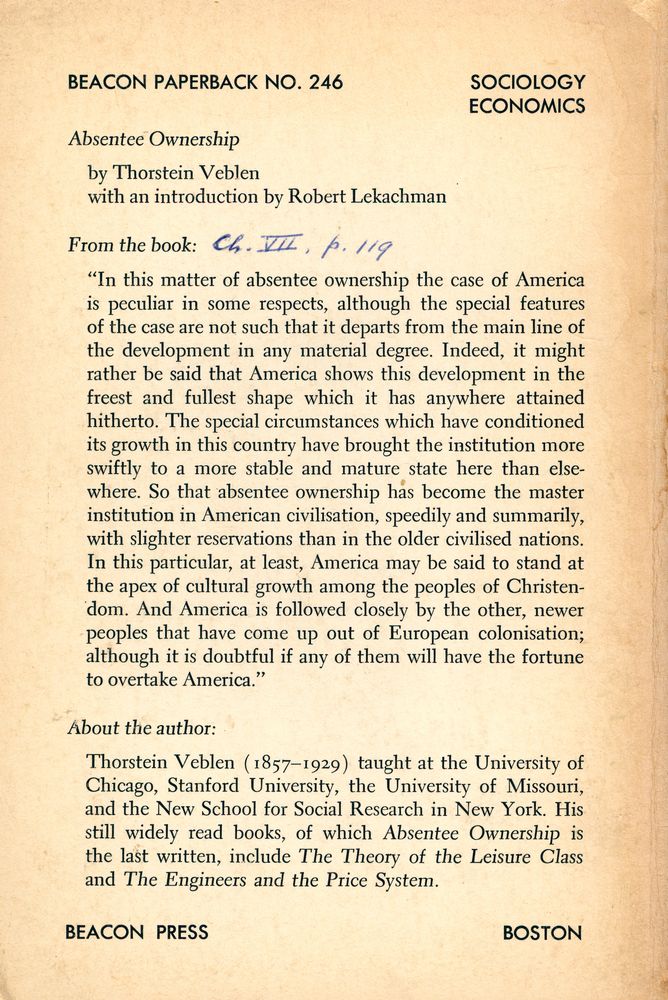 『ABSENTEE OWNERSHIP AND BUSINESS ENTERPRISE IN RECENT TIMES : The Case of America』 3