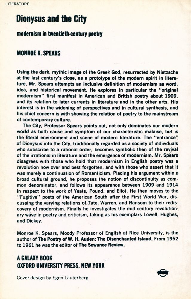 『Dionysus and the City : modernism in twentieth - century poetry』 4
