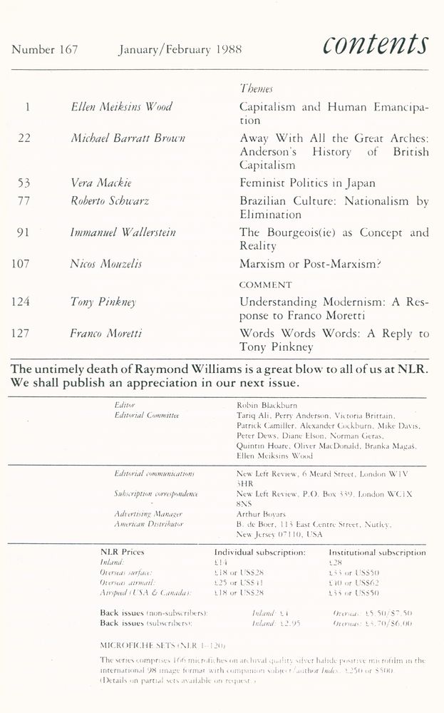 『new left review』 Volume 29 Number (167 - 172) 2