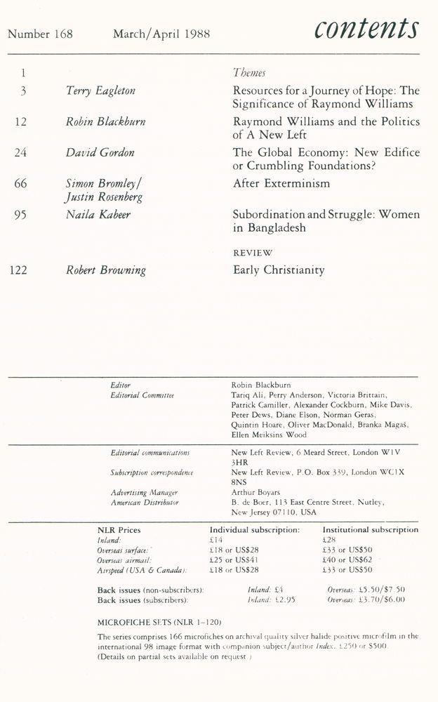 『new left review』 Volume 29 Number (167 - 172) 3