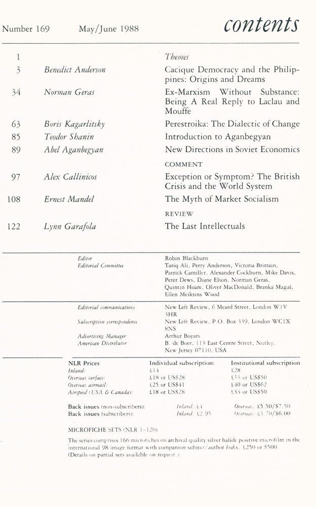 『new left review』 Volume 29 Number (167 - 172) 4