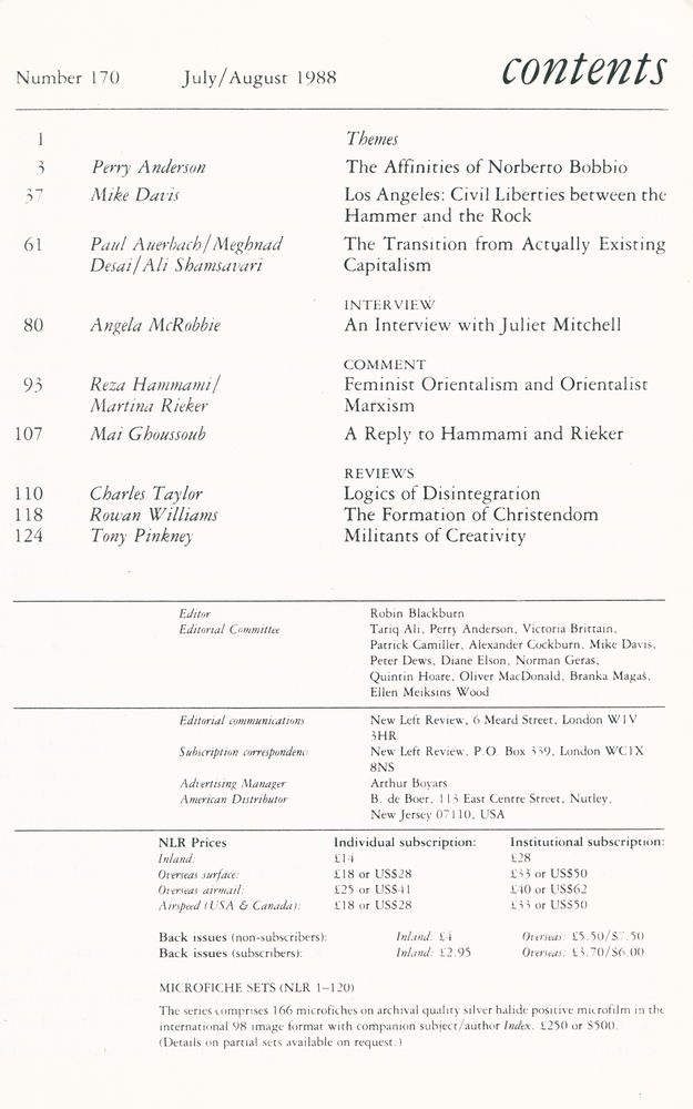 『new left review』 Volume 29 Number (167 - 172) 5