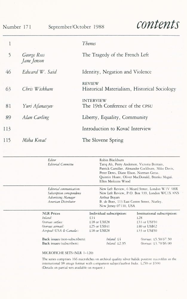 『new left review』 Volume 29 Number (167 - 172) 6