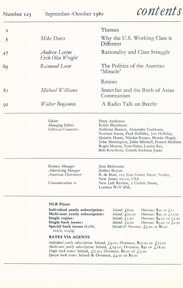 『new left review』 Volume 21 Number (119 - 124) 6