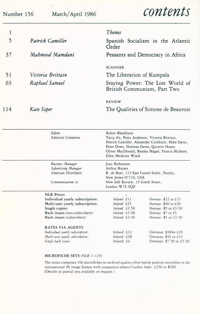 『new left review』 1986 Volume 27 Number (155 - 160) 3
