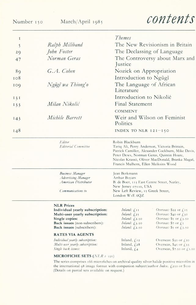 『new left review』 1985 Volume 26 Number (149 - 154) 3