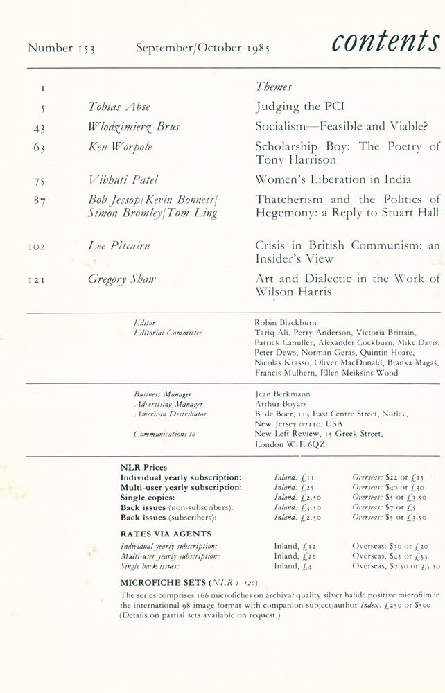『new left review』 1985 Volume 26 Number (149 - 154) 6
