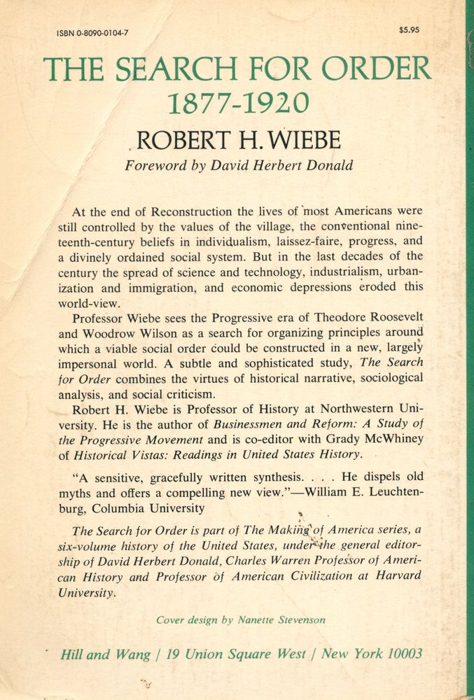 『THE SEARCH FOR ORDER 1877 - 1920』 3