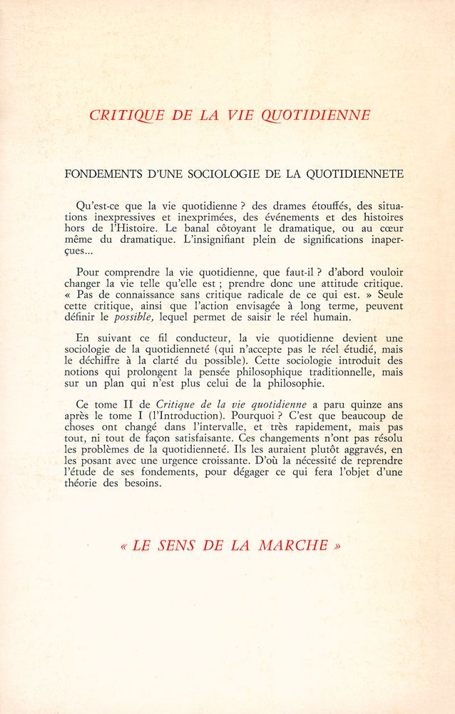 『CRITIQUE DE LA VIE QUOTIDIENNE Ⅱ : Fondements d'une sociologie de la quotidienneté』 3