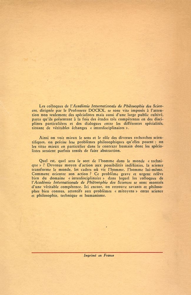 『CIVILISATION TECHNIQUE ET HUMANISME : COLLOQUE DE L'ACADÉMIE INTERNATIONALE DE PHILOSOPHIE DES SCIENCES』 3
