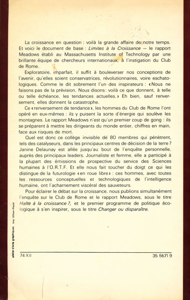 『HALTE A LA CROISSANCE? : Enquête sur le Club de Rome et Rapport sur les limites à la croissance』 5