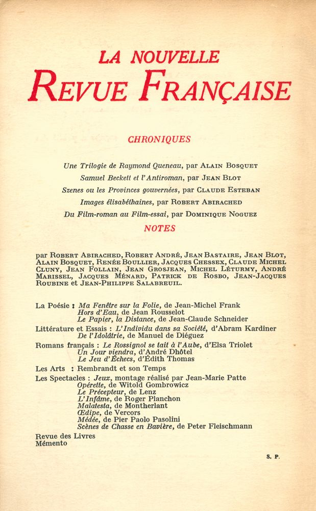 『LA NOUVELLE Revue Francaise』 N° 208 AVRIL 1970 3