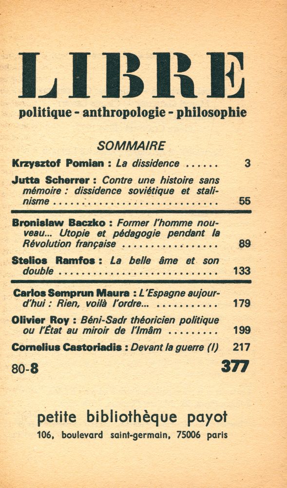 『LIBRE : politique - anthropologie - philosophie』 2