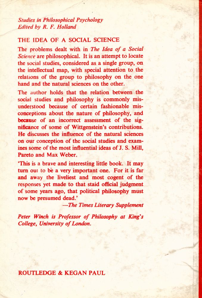 『Studies in Philosophical Psychology : The Idea of a Social Science and Its Relation to Philosophy』 4
