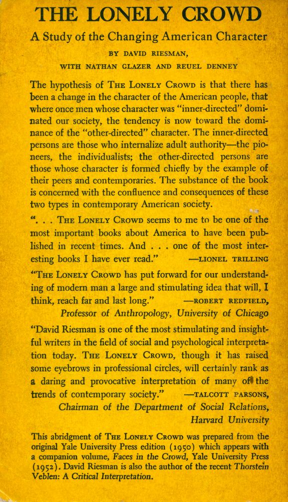 『The Lonely Crowd : A STUDY OF THE CHANGING AMERICAN CHARACTER』