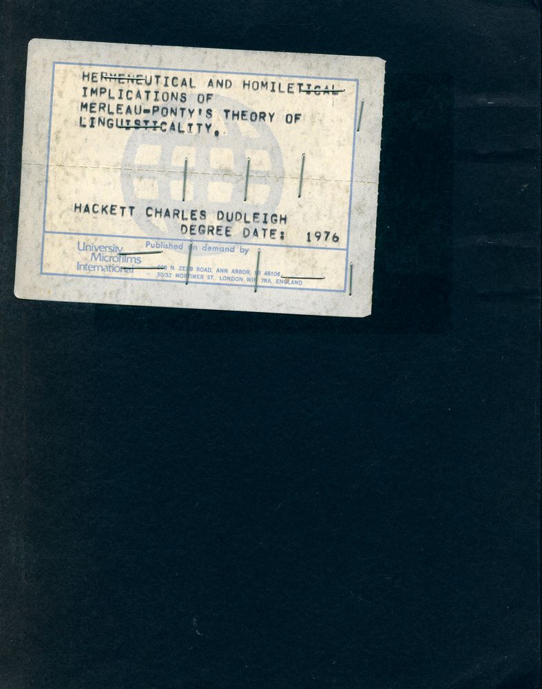 『HERMENEUTICAL AND HOMILETICAL IMPLICATIONS OF MERLEAU - PONTY'S THEORY OF LINGUISTICALITY』 1