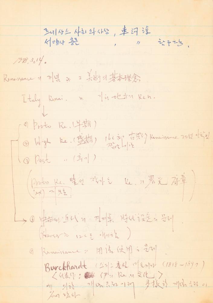 1978년 '르네상스(Renaissance) 미술(美術)과 사상(思想)' 노트 3