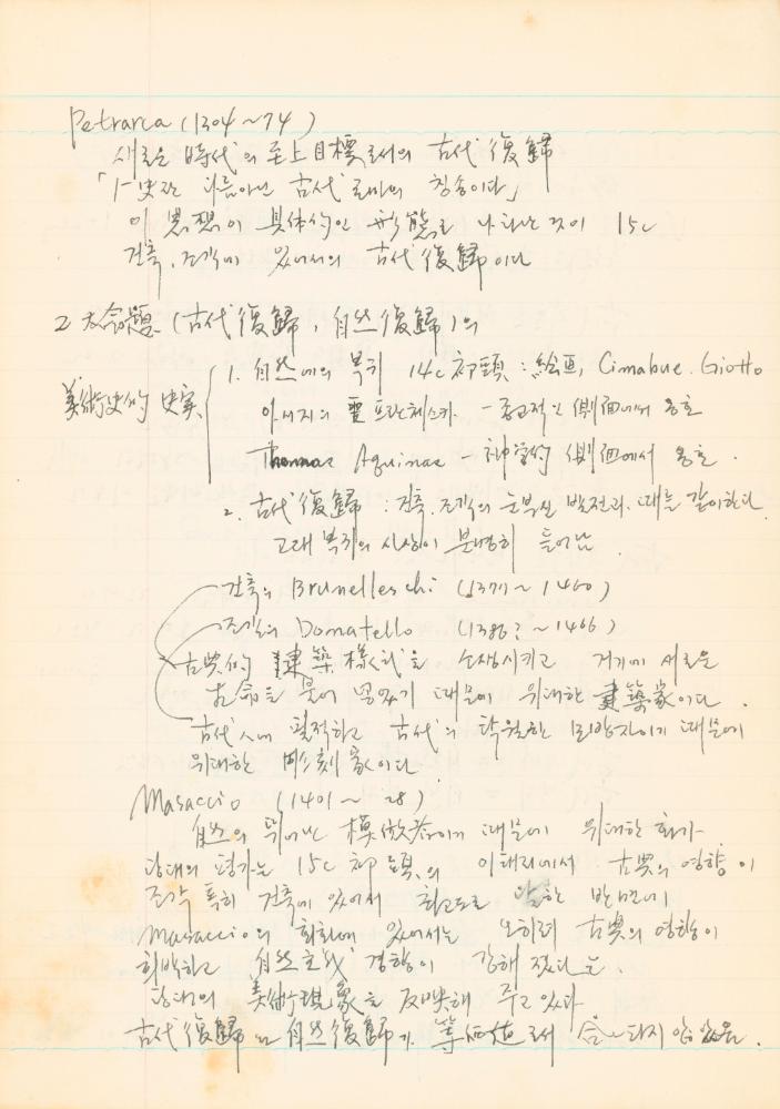 1978년 '르네상스(Renaissance) 미술(美術)과 사상(思想)' 노트