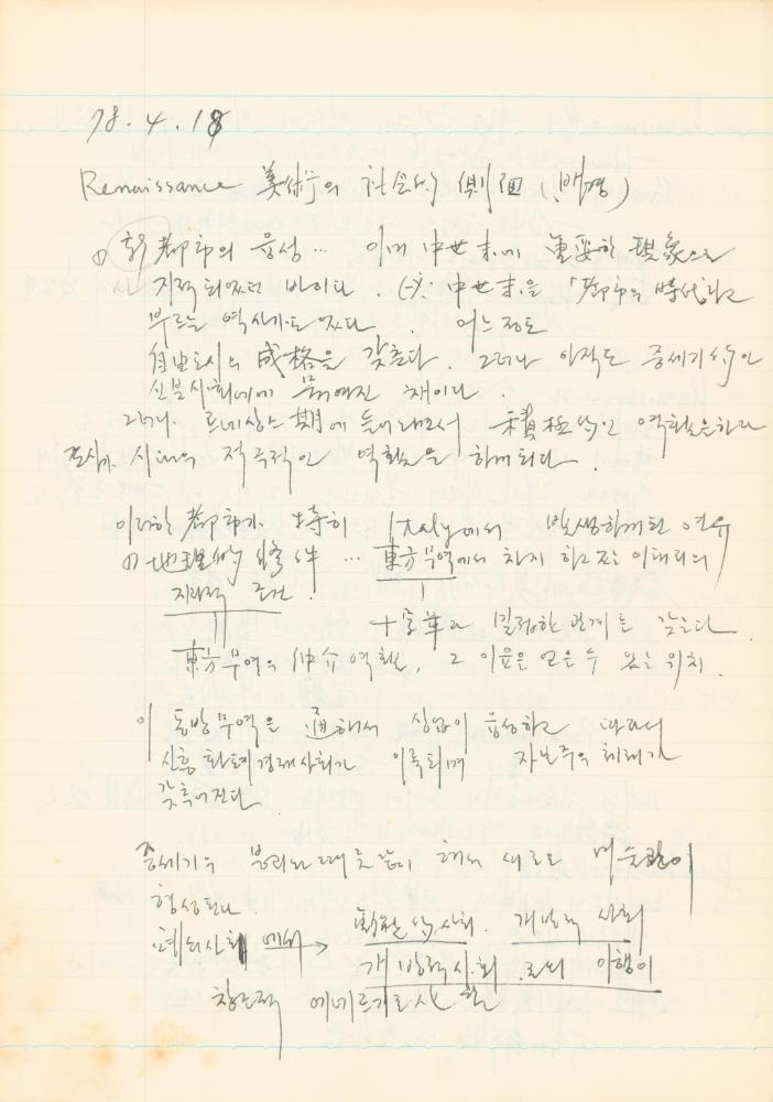 1978년 '르네상스(Renaissance) 미술(美術)과 사상(思想)' 노트