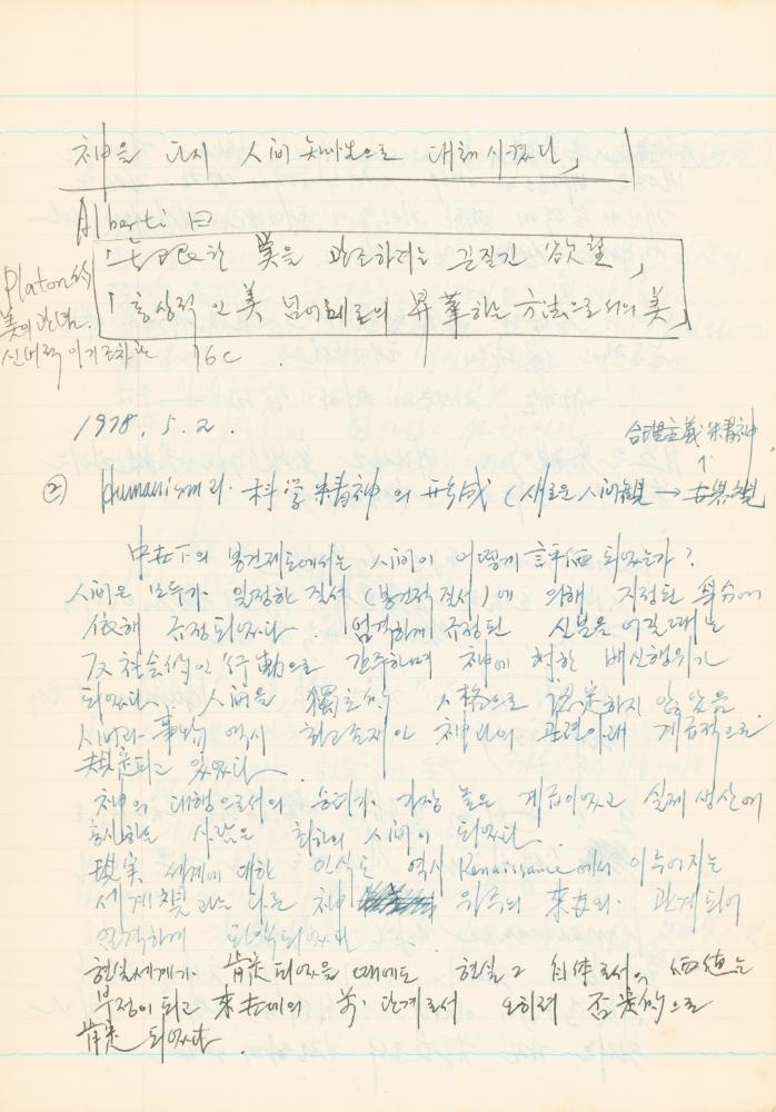 1978년 '르네상스(Renaissance) 미술(美術)과 사상(思想)' 노트