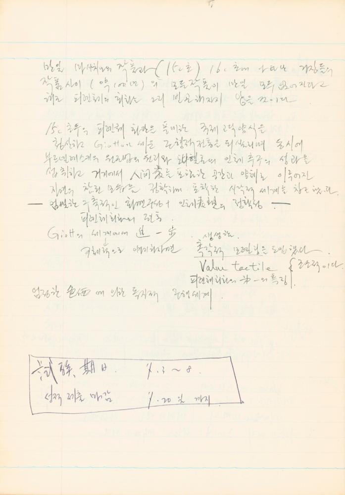 1978년 '르네상스(Renaissance) 미술(美術)과 사상(思想)' 노트
