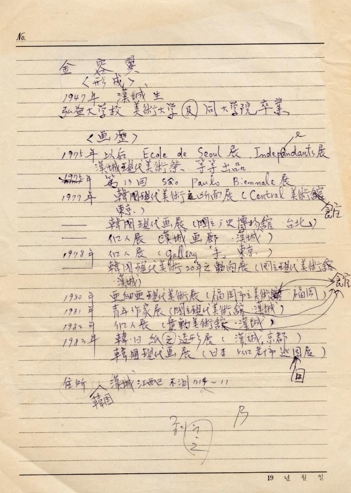 1983년 김용익 한문 이력서 1