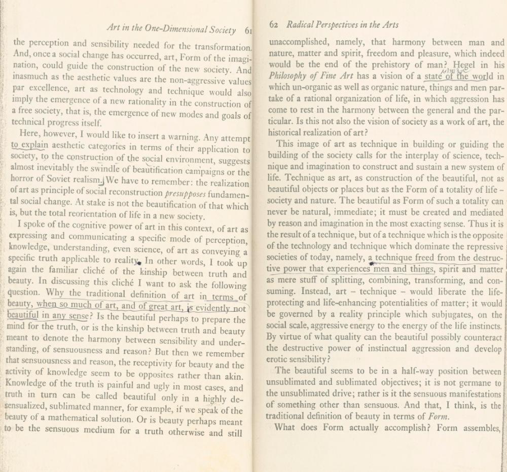 「Art in the One-dimentional Society」 『Radical Perspectives in the Arts』 7