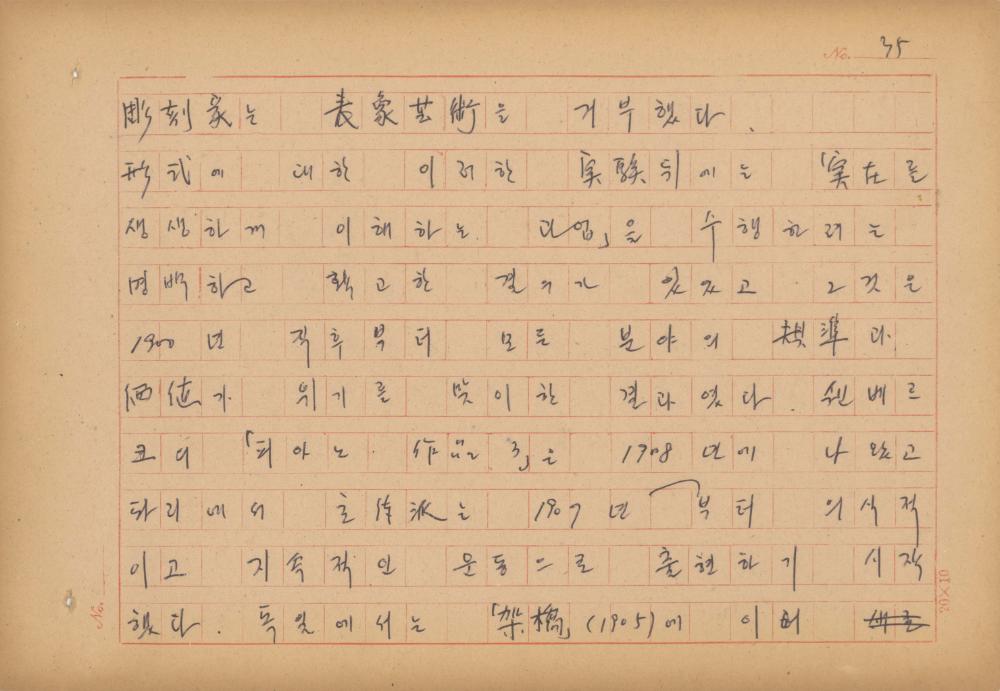 현대예술사상 특강(現代藝術思想 特講) 레포트 「現代藝術思想의 潮流와 그 展望(현대예술사상의 조류와 그 전망)」 육필원고
