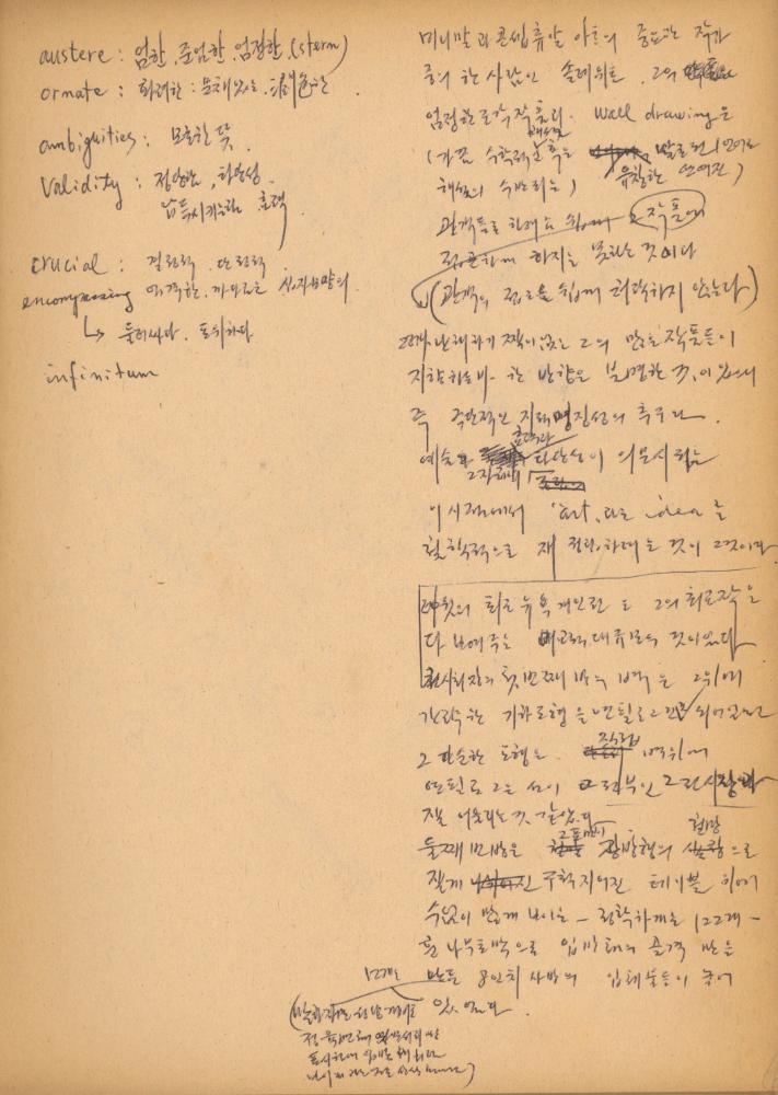 〈평면 오브제〉 관련 내용이 포함된 1970년대 후반 김용익 노트