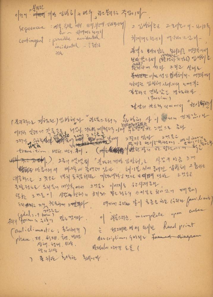 〈평면 오브제〉 관련 내용이 포함된 1970년대 후반 김용익 노트