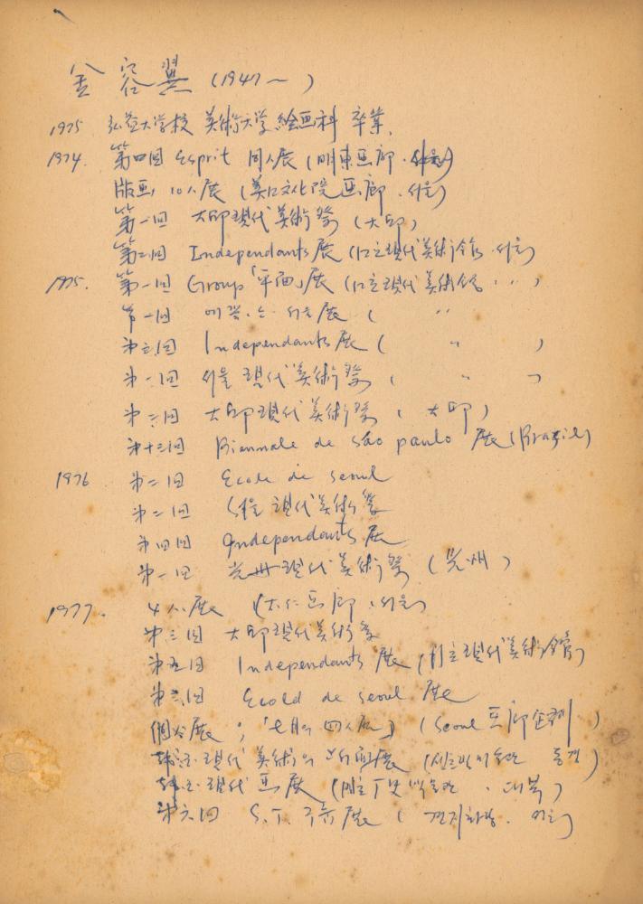〈평면 오브제〉 관련 내용이 포함된 1970년대 후반 김용익 노트