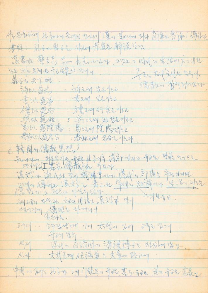 1973년경 홍익대학교 강의 관련 노트