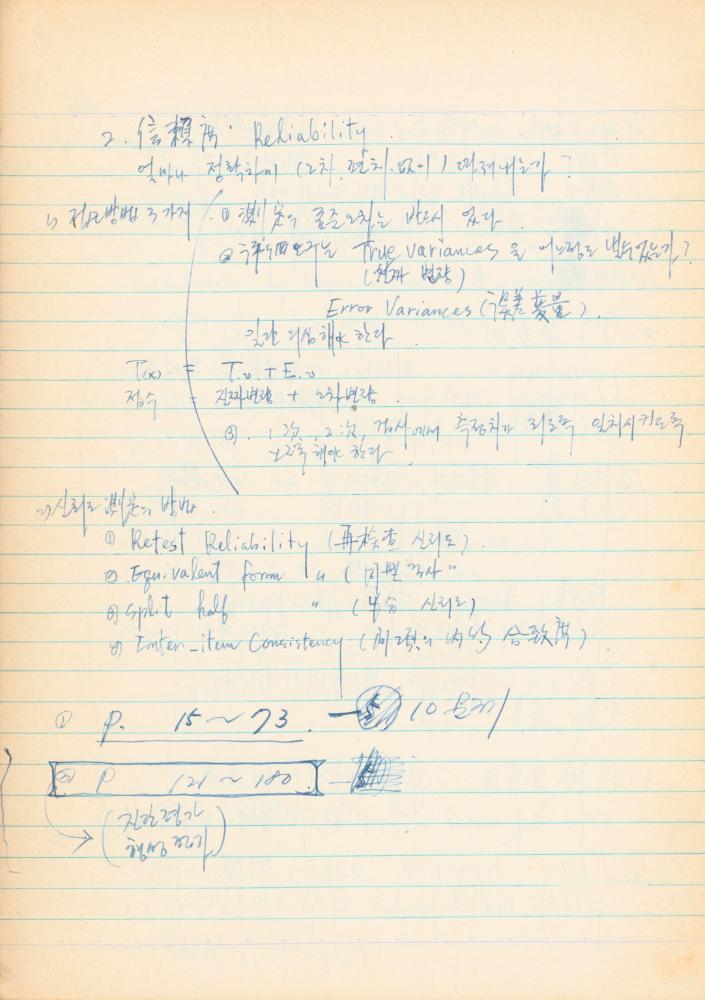1973년경 홍익대학교 강의 관련 노트