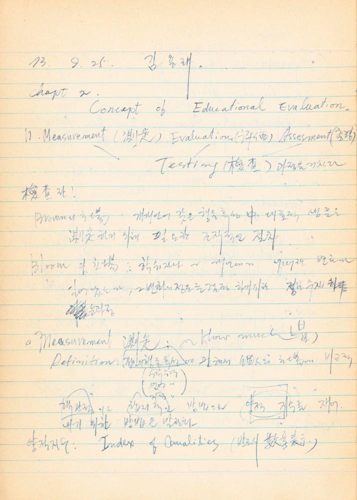1973년경 홍익대학교 강의 관련 노트