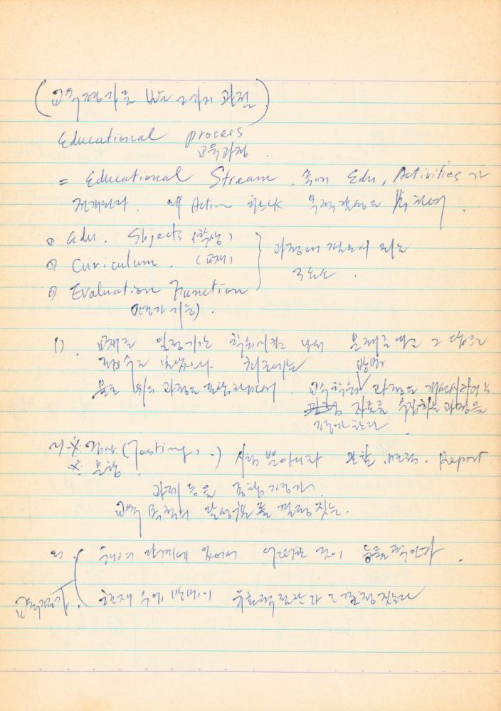 1973년경 홍익대학교 강의 관련 노트